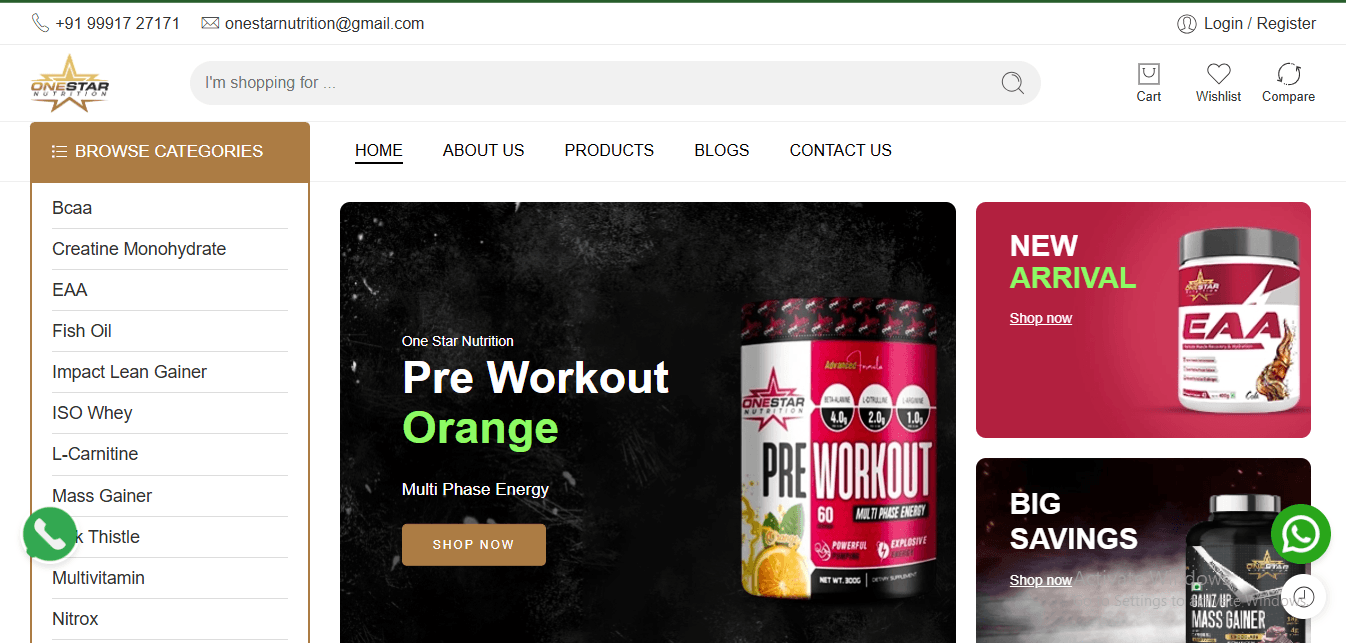 Onestar Nutrition Gym Supplement E-commerce